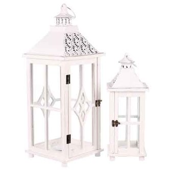 Lucerna dřevěná, barva antik bílá, sada 2 kusy.