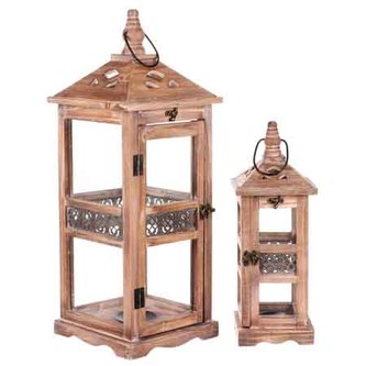 Lucerna dřevěná, barva hnědá, sada 2 kusy