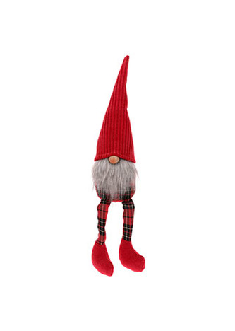 Skřítek se svítícím nosem (LED světlo), látková vánoční dekorace, barva červená