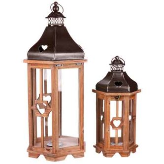 Lucerna dřevěná, barva hnědá, sada 2 kusy