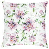 Polštář s výplní, samet. Motiv pivoňky. 45x45 cm. Bílý.