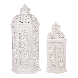 Lucerna kovová v bílé barvě. Sada 2ks.