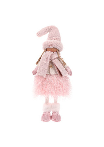 Děvčátko v růžovém kabátě a sukni, stojící.