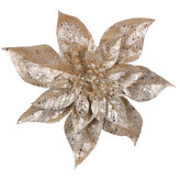 Vánoční růže na klipu, barva zlatá s glitry.