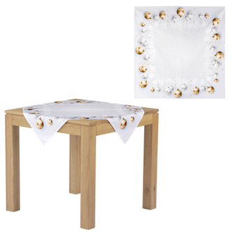 Ubrus s vánočním motivem, vánoční ozdoby na bílém podkladu, 80x80 cm,100 % polye