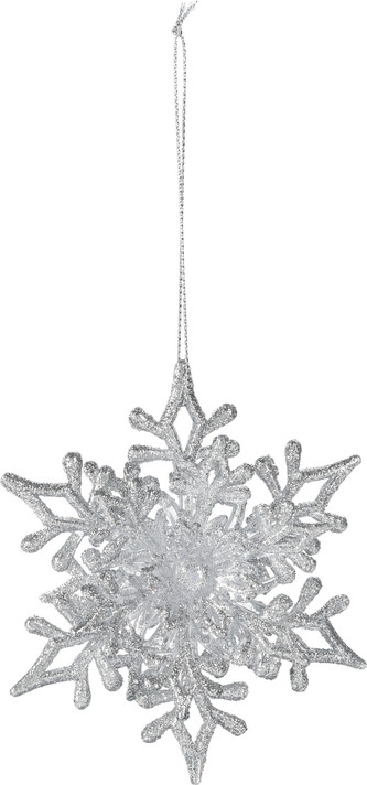 Vločka sněhová závěsná stříbrná 11 cm 2 ks