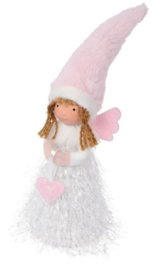 Svítící anděl na pružině 24 cm, dlouhá růžová čepice