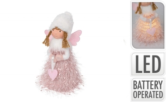 Svítící anděl na pružině 24 cm, bílá čepice