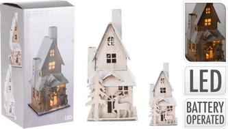 Dřevěný LED domeček bílý 20,5x9x9 cm