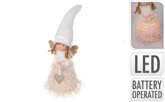 Svítící anděl na pružině 24 cm, dlouhá bílá čepice