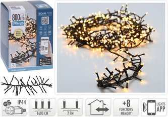 Světelný řetěz 800 LED 16 m, extra teplá bílá, mobilní aplikace
