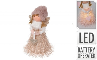 Svítící anděl na pružině 24 cm, hnědá čepice