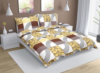 Povlečení krepové na dvoudeku - béžové čtverce - 1x 200x200, 2ks 70x90 cm