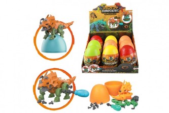 Vajcia s prekvapením stavebnice skrutkovací dinosaur plast 10x15cm 4 farby 9ks v boxe