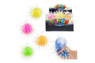 Míček chlupatý antistresový sliz třpytivý silikon 8cm mix barev 12ks v boxu