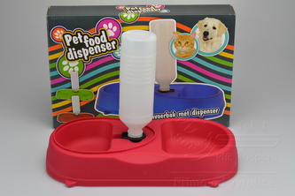 Dvojitá plastová miska na krmivo s dávkovačem vody - Červená (34x18x6cm)