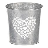 Obal z kovu na květiny, v zinkové barvě se srdcem.