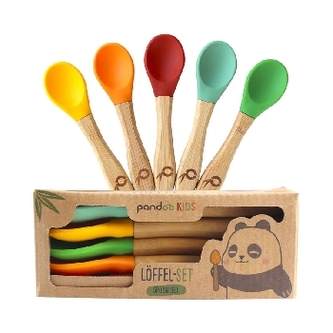 Pandoo Dětské bambusové lžičky s měkkou silikonovou hlavičkou 5 ks