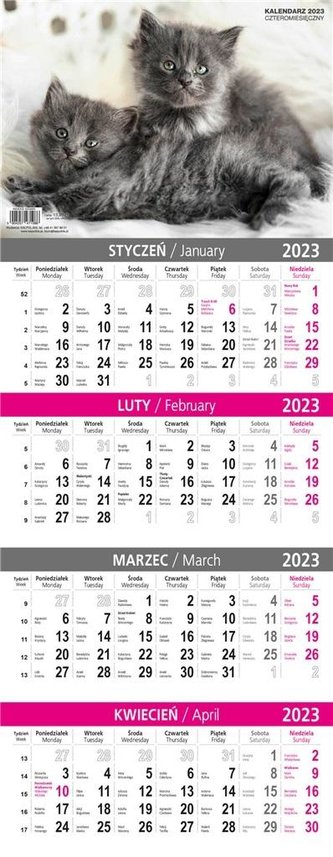 Nástenný kalendár 2023 štvormesačný MIX