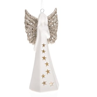 Porcelánový závěsný anděl s LED světlem, 12/144