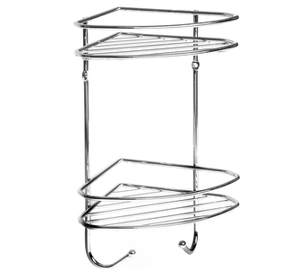 Polička koupelnová rohová 2 patra chrom 20x16x30cm háky  AWD0047