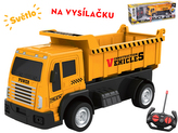 R/C auto stavební sklápěčka 20cm plná funkce 27MHz na baterie se světlem v krabičce