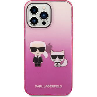 Karl Lagerfeld Gradient Karl and Choupette kryt iPhone 14 Pro Max růžový