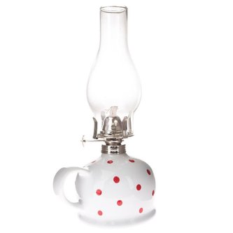 Petrolejová lampa - bílá s červenými puntíky, 0/9