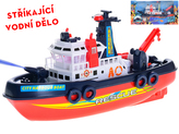 Požiarny čln 24cm na batérie plávajúce so striekajúcim vodným delom v krabičke