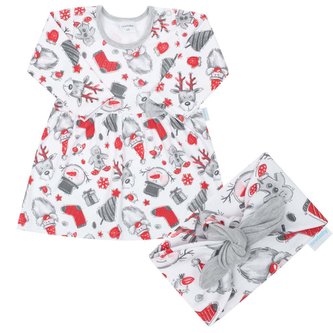 Kojenecké bavlněné šatičky s čelenkou New Baby Christmas - velikost 56 (0-3m)