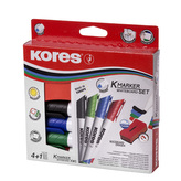 Kores K-MARKER SET 4 ks popisovače na biele tabule a flipcharty okrúhly hrot + stieracia magnetická hubka