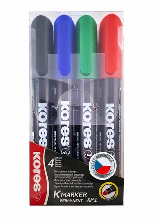 Kores K-MARKER Permanentní popisovač, kulatý hrot 3 mm, mix 4 barev Kores K-MARKER Permanentní popisovač, kulatý hrot 3 mm, mix 4 barev