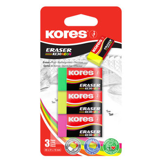Kores Guma KE30 NEON farebný mix 40 x21 x 10 mm 3 ks