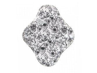 BIO Denní vložka (PUL) - Květy black and white & přírodní bambusovo-biobavlněné froté