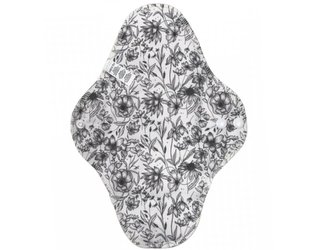 BIO Noční vložka (PUL) - Květy black and white & přírodní bambusovo-biobavlněné froté