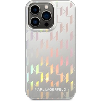 Karl Lagerfeld Iridescent Monogram kryt iPhone 14 Pro střbrný