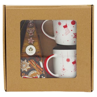 HOME ELEMENTS Set černého čaje Jablko a dvou hrnků 300ml v papírovém boxu design Vánoce