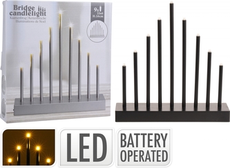 Vánoční svícen černý 9 LED, 26x25x5,8 cm