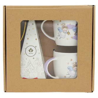 HOME ELEMENTS Set zeleného čaje Jahoda a dvou hrnků 300ml v papírovém boxu design Andílci