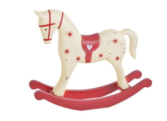 Dřevěný houpací kůň - krémová/červená