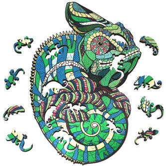 Drevené 2D puzzle chameleón