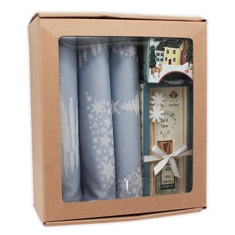 HOME ELEMENTS Stříbrný set vánočních utěrek z egyptské bavlny se svíčkou a difuzérem