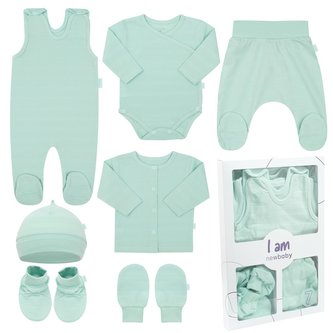 7-dílná kojenecká soupravička do porodnice New Baby I AM mátová - velikost 62 (3-6m)