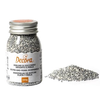 Cukrové zdobení mini perličky 1,5mm bílo stříbrné 100g - Decora