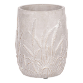 Váza betonová s dekorem obilí, zlatá barva.