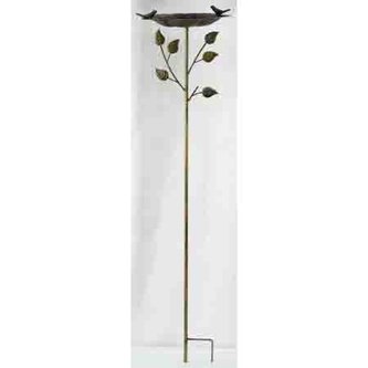 Zápich kovový - záhradná dekorácia, list s vtáčikom.