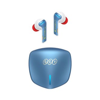 QCY - G1 bezdrátová herní sluchátka s dobíjecím boxem,Bluetooth 5.2,  modro-červená
