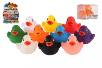 Kačička do vane guma 5cm mix farieb v plastovej krabičke 6x5cm 36ks v boxe 1 ks 18m+