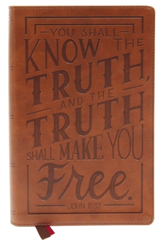 NKJV, Personal Size Large Print End-of-Verse Reference Bible, Verse Art Cover Collection, Leathersoft, Brown, Red Letter
