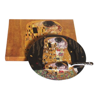 HOME ELEMENTS Talíř kulatý s lžící na dort, Klimt, Polibek tmavý